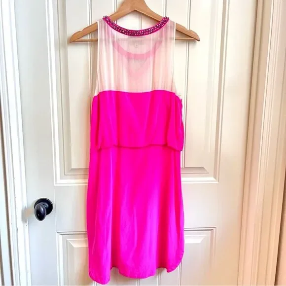 Madison Marcus Silk Dress in Pink and Cream rhinestone neckline size small - Picture 5 of 5